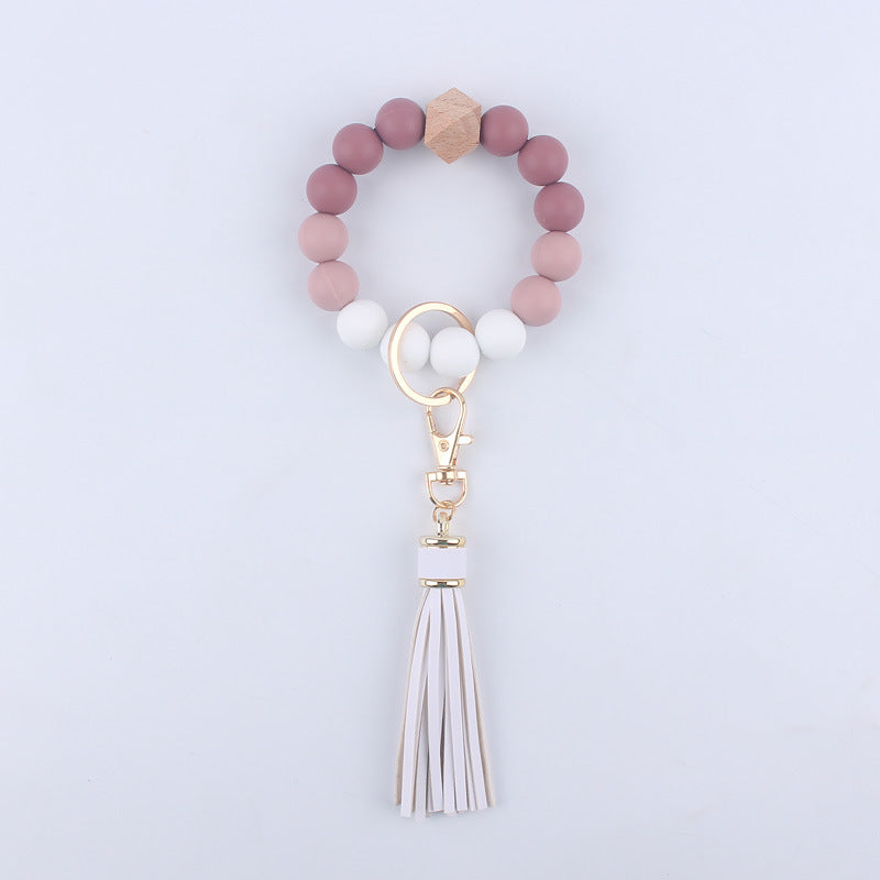 Wholesale Silicone Beaded Tassel Wrist Keychain